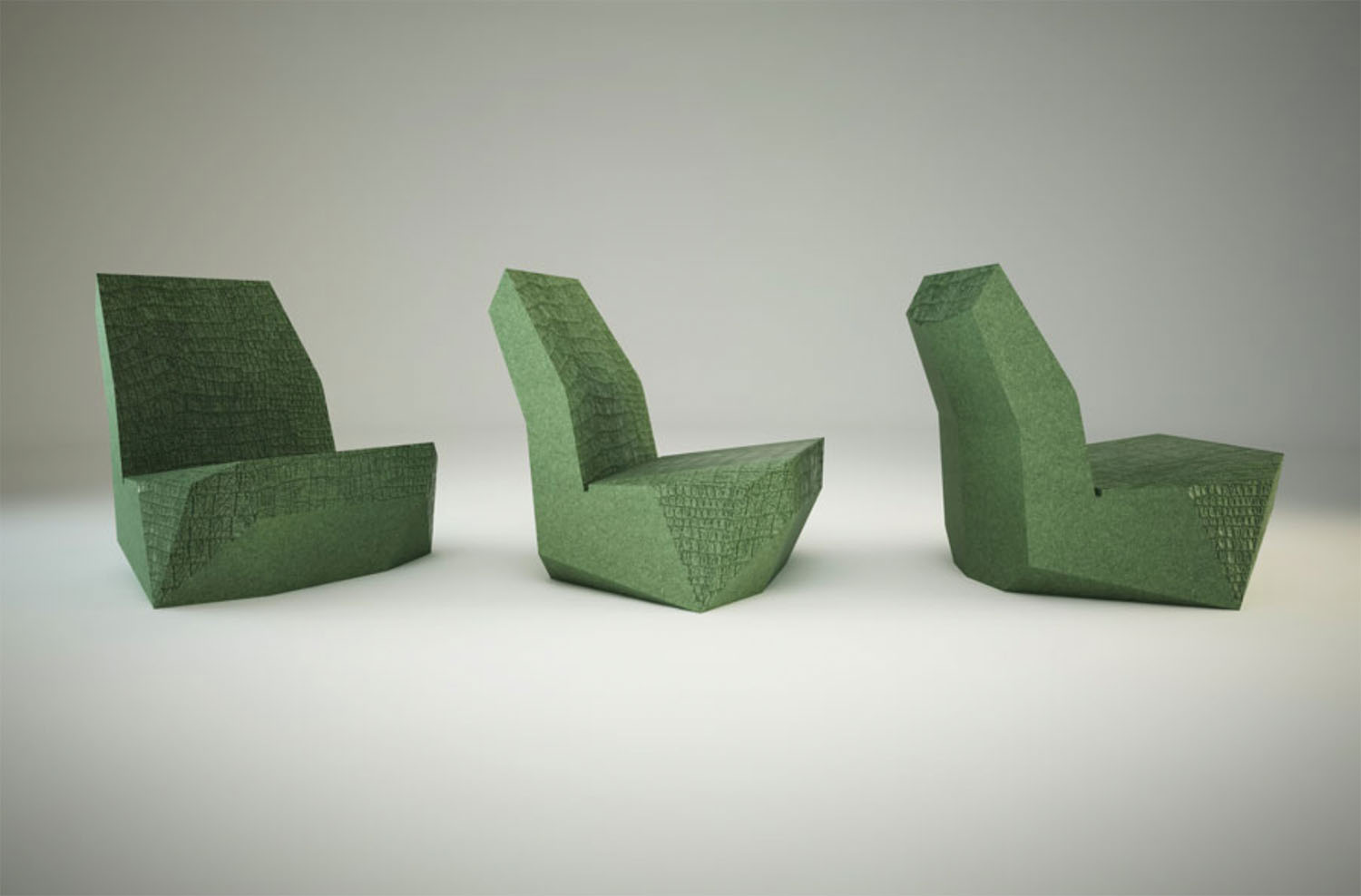 fabrication d'assises en béton Ductal imitation croco du designer Pablo Reinoso