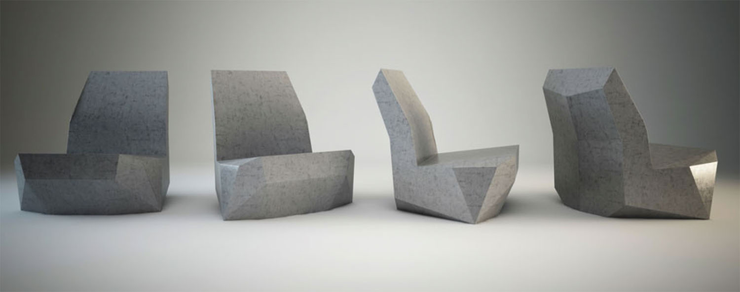 Taporo fabrication fauteuils en béton ductal imitation croco, designer Pablo Reinoso